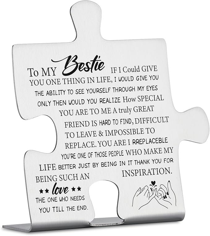 Bestie Gifts Puzzle Piece, Inspirational Friendship Sign for Best Friend, Soul Sister, BFF Thank You Gift for Birthday, Graduation, Long Distance, Decorative Signs Plaques YCC17