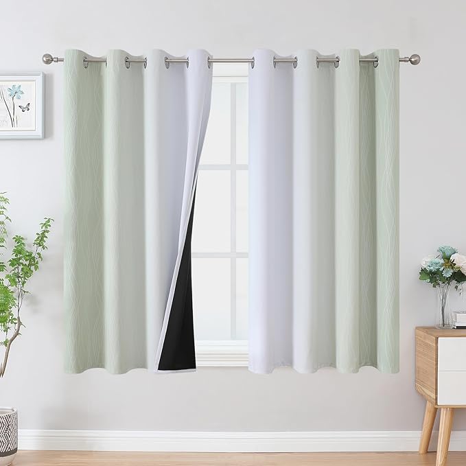 Estelar Textiler Sage and Greyish White Blackout Curtains 45 Inch Length, Light Blocking Gradient Drapes for Kitchen, Thermal Insulated Grommet Ombre Curtains for Bathroom,52Wx45L,2 Panels