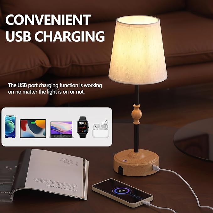 Cordless Rechargeable Table Lamp with Dimmer,Portables Battery Operated Table Lamp,Touch Dimmable Desk Lamp with USB Port,Bedside Night Lamp for Patio Camping Restaurant Home