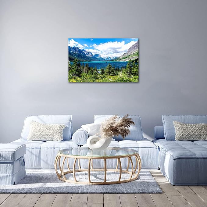 SKASNFAI Glacier National Park Wall Art Lake Mountains Pictures Framed Canvas Prints Artwork for Living room Bedroom Office Ready to Hang (28x44 inch)