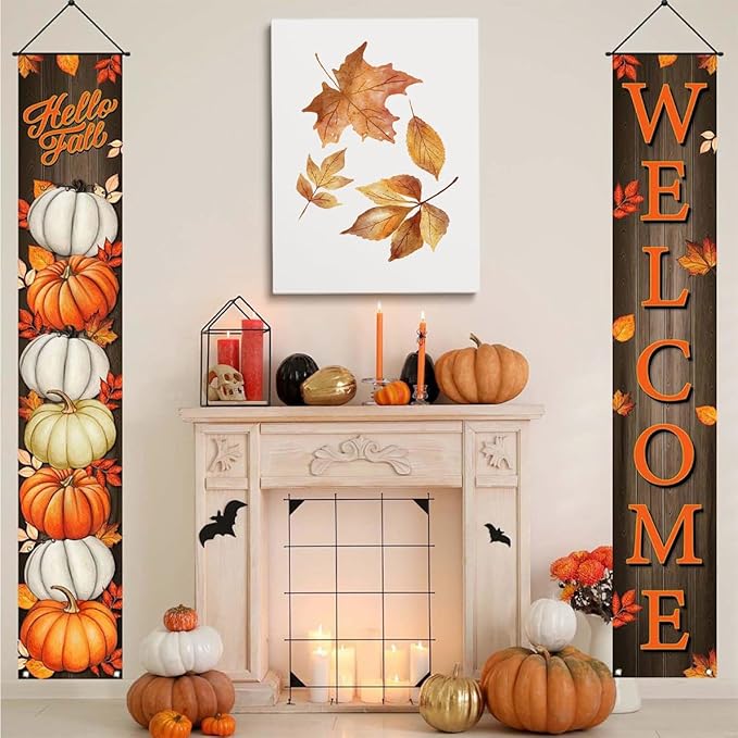 Generic Framed Watercolour Falling Leaves Fall Canvas Print Posters Fall Art Fall Wall art Fall decor Autumn Print Fall Sign Fall painting Office Farmhouse Decor 16x24 framed