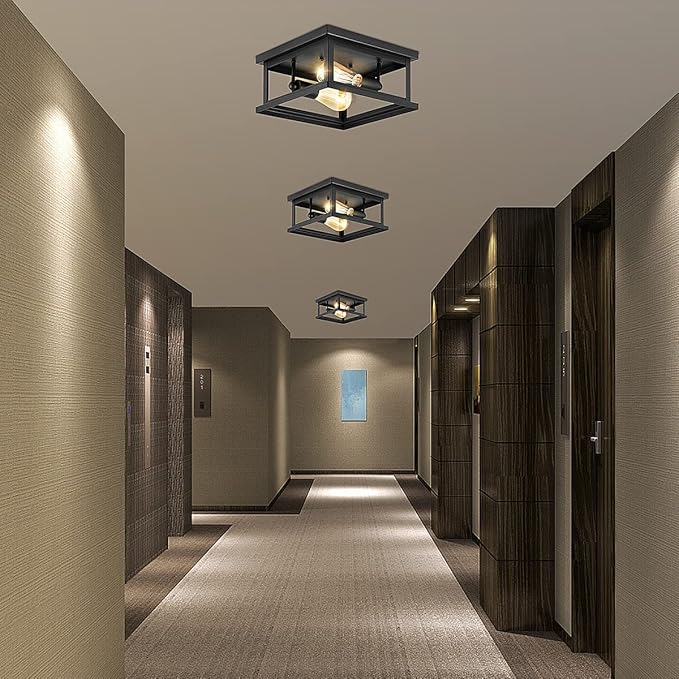 Drosbey 2-Light Flush Mount Ceiling Light Fixture, Farmhouse Light Fixtures, Industrial Vintage Ceiling Light for Kitchen, Bedroom, Hallway, Laundry