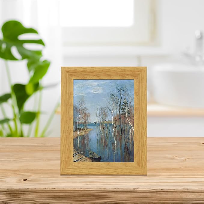 Brivoria Framed Canvas Wall Art Vintage Decor, Realistic Spring Scene with Flooded Forest Birch Trees and Water Reflections for Entryway Reading Nook Bookshelf or Tabletop Display, 8"x10"