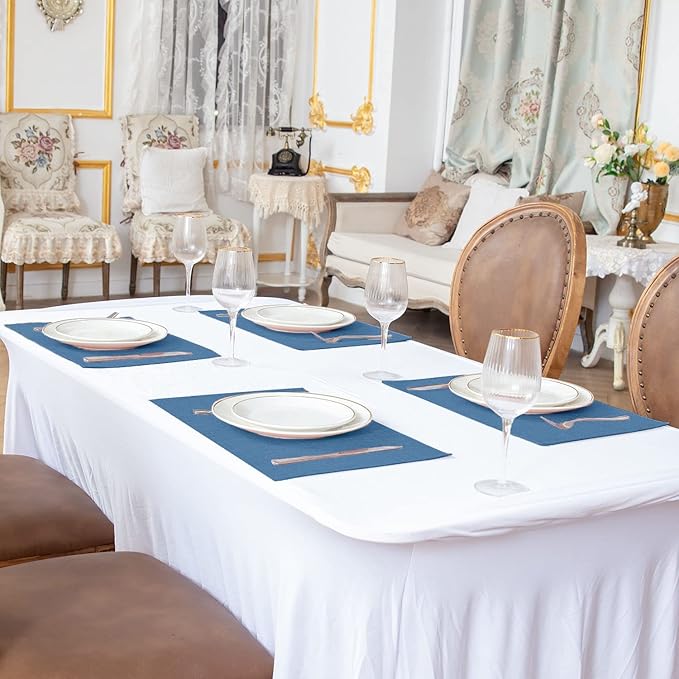 Cloth Navy Blue Placemats Set of 8, Linen Type Fabric Placemats Machine Washable Heat Resistant Placemats Polyester Place Mats for Halloween, Thanksgiving and Christmas Dining Table (Navy Blue)