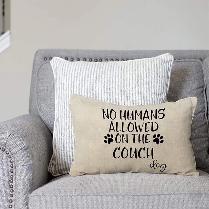 No Humans Allowed on The Couch Dog Paw Pattern Decorative Throw Pillow Cover, Dog Lover Gifts Funny Cushion Case Decor Sign, Farmhouse Home Pillowcase Decorations for Sofa Couch 12 x 20