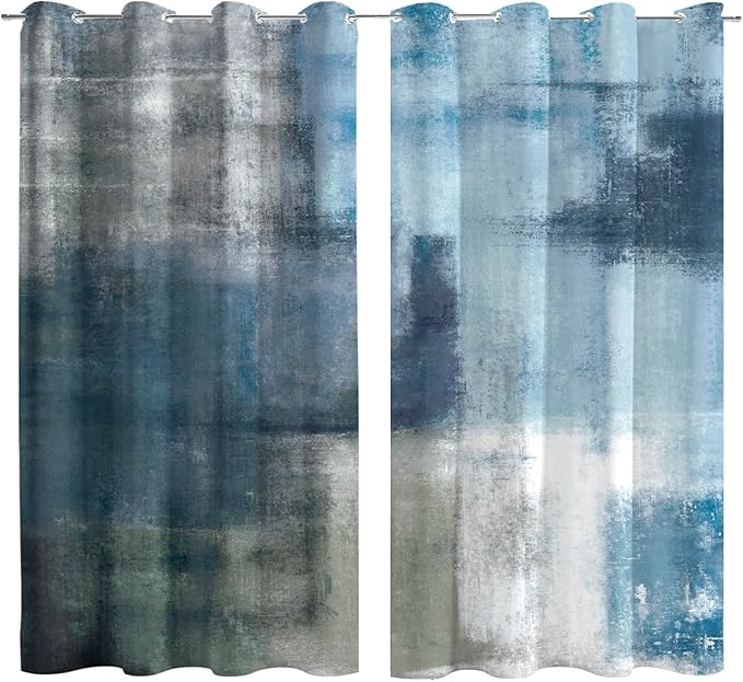Asuexpect Dusty Blue Abstract Curtains 2 Panels Set Navy Grey Geometric Curtain Modern Chic Window Treatments Decorative for Farmhouse Living Room Bedroom Window 50% Darkening Curtain 52x108 Inch