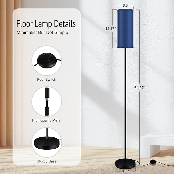 BoostArea Floor Lamps for Living Room, Modern Blue Floor Lamp, LED Corner Floor Lamp with Linen LampShade, Standing Lamp for Bedroom/Office/Study Room/Farmhouse(Bulb Not Included)