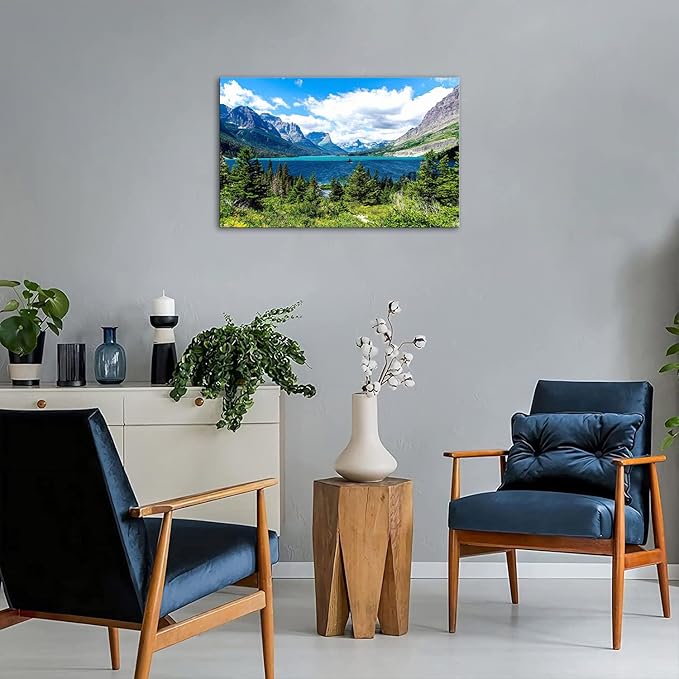 SKASNFAI Glacier National Park Wall Art Lake Mountains Pictures Framed Canvas Prints Artwork for Living room Bedroom Office Ready to Hang (24x36 inch)