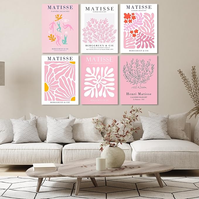 COSCTOR Set of 6 Henri Matisse Vintage Wall Art Decor Canvas Framed 6 Pieces Minimalist Abstract for Bedroom Living Room Bathroom Hallway Home Decoration(Framed, 9x12)