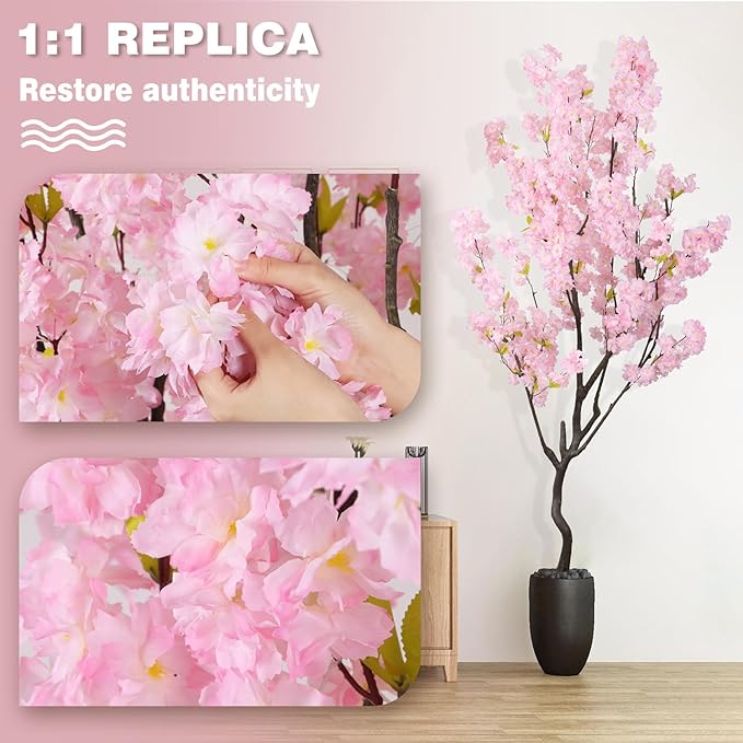 Faux Modern Pink Cherry Blossom Tree 7ft(84in)Tall Artificial Japanese Sakura Tree Decor Natural Fake Pink Floral Tree for Wedding Realistic Silk Plant in Pot for Home Living Room,Office,Outdoor Decor