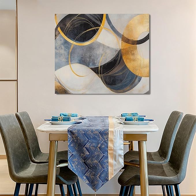 Large Abstract Wall Art for Living Room, Oversized Abstract Circle Wall Decor, Black and Golden Abstract Canvas Painting Modern Artwork Home Decoration for Living Room Bedroom Office Framed 60"x30"