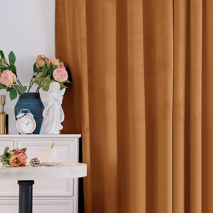 BGment Burnt Orange Velvet Curtains for Living Room - Thick Blackout Thermal Insulated Fall Decor Super Soft Window Curtains for Bedroom with Rod Pocket and Back Tab, Set of 2 Panels, 52 x 102 Inch