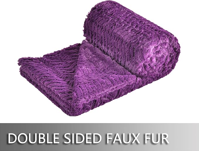 YUSOKI Luxury Faux Fur Throw Blanket(Without Pillows) 2 Layers,3lb,All Ages,Home Decoration, (Purple,50" x 63")
