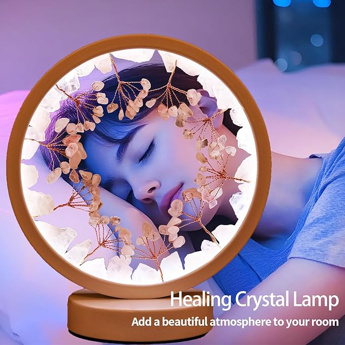 Runyangshi Crystal Night Lamp Natural Rose Quartz Crystals Small Tree Bedside Ambient Lamp USB Port 3 Colours Adjustable Lamp Suitable Night Light for Living Room Bedroom Office Home Decor Gift