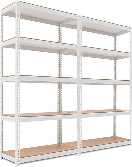 HOMEDANT 5 Tier White Storage Shelves Adjustable Laminated Boltless Garage Metal Shelving Unit Heavy Duty Utility Rack Shelf Warehouse Pantry Closet Kitchen 35.9" W x 16.2" D x 71.3" H White 2Pack