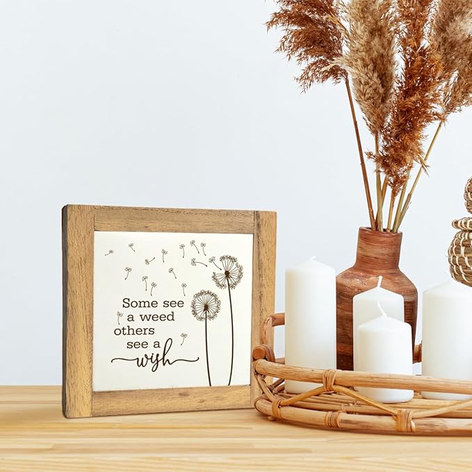 Inspirational Wood Sign, Box Wood Plaques Desk Décor, Dandelion Sign, Wooden Plaque Gift Tabletop, Elegant Home Decor, Farmhouse Decor Set, Housewarming Gift, Some See a Weed Others See a Wish A1