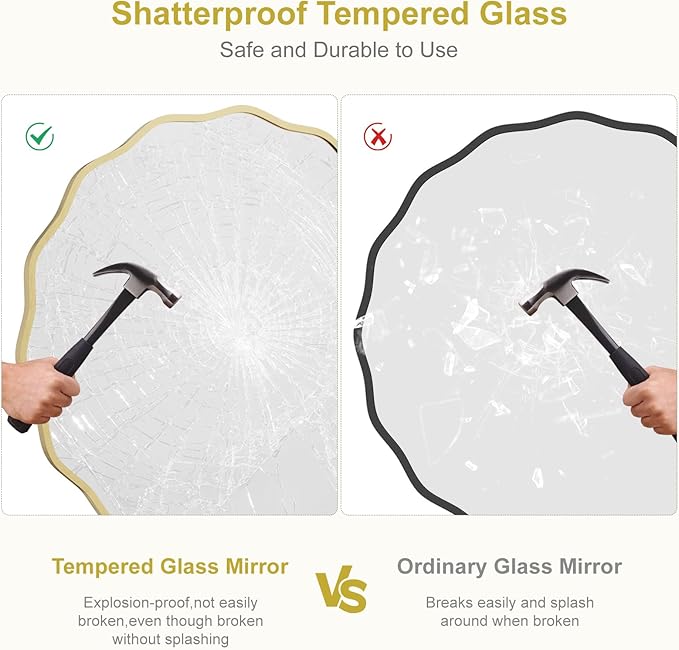 WallBeyond Round Wavy Mirror for Wall Decorative 32 inch, Modern Round Mirror Aluminum Frame for Bathroom Bedroom Living Room Home House Office Entryway, Gold