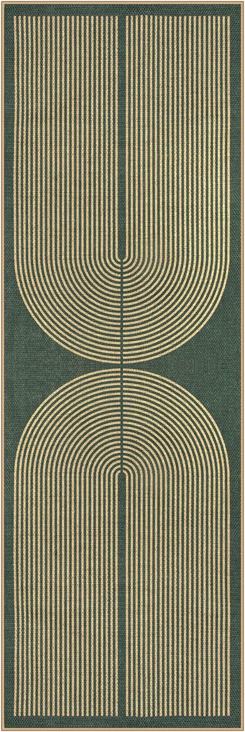 Lahome Modern Rainbow Easy Jute Entryway Runner Rug, Washable Carpet Runners for Hallway 6ft, Farmhouse Non Slip Stain Resistant Kitchen Mats for Floor Laundry Room Porch Bedroom, Dark Green