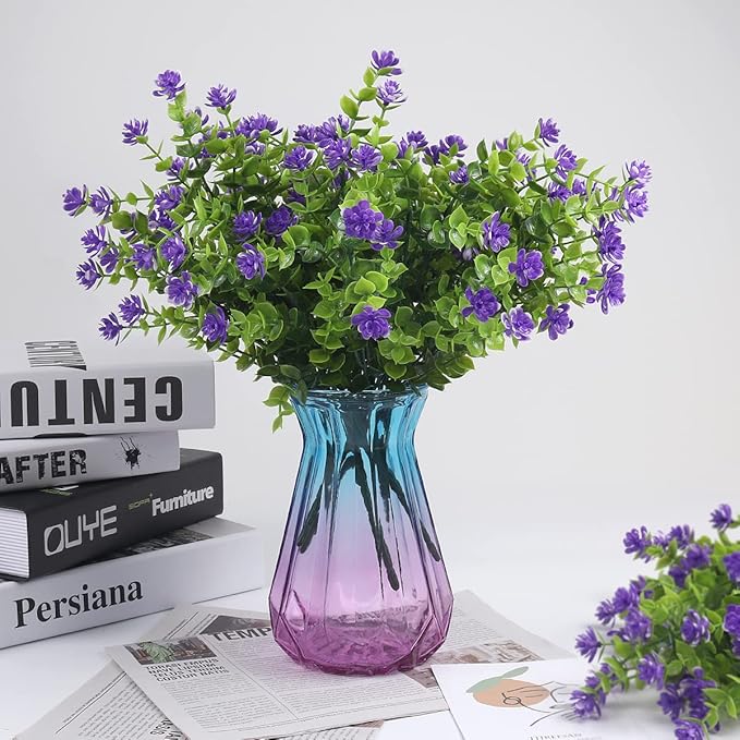 12 Bundles Artificial Flowers Faux Outdoor Plastic Plants UV Resistant Shrubs,Artificial Plants Outdoor Decorations for Patio Outdoor Fake Plants Spring Decorations for Home Front Porch Decor(Purple)