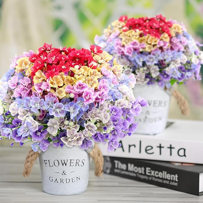 Artificial Flowers for Spring and Summer Decor, 12 Bundles Fake Silk Flowers Greenery Shrubs Indoor Outside Porch Garden Patio Window Box Decor(Multi Color)