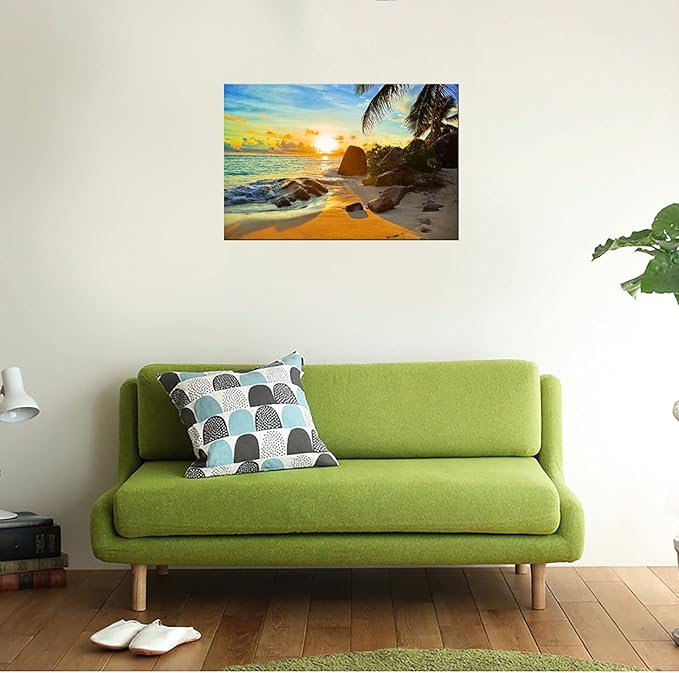 XXMWallArt FC1369 Canvas Wall Art Tropical Beach at Sunset Seascape Picture Paintings Artwork Prints Framed Ready to Hang for Home Office Bedroom Living Room Bathroom Kitchen Wall Decor