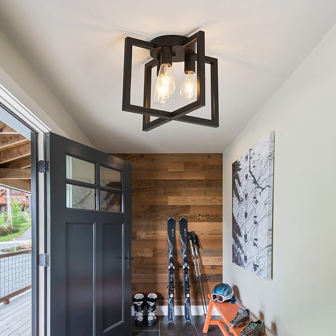 ZGLAOJT 3-Lights Ceiling Light Fixture,Industrial Black Semi Flush Mount Chandelier,Ceiling Lighting for Kitchen Living Room Bedroom Farmhouse Hallway Foyer