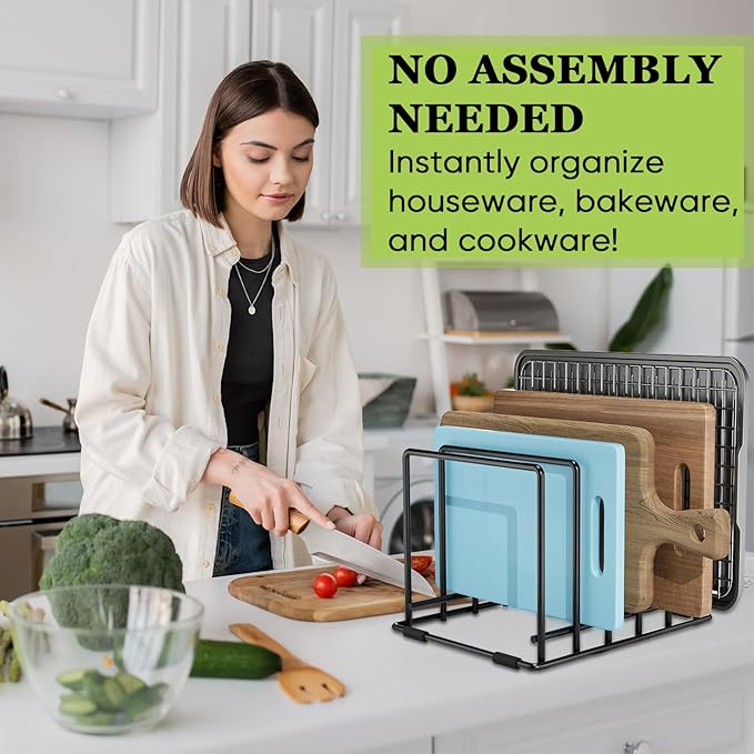 2-Pack Baking Sheet Organizer Rack โ 5-Slot Bakeware & Cookie Tray Holder for Kitchen Cabinet or Countertop, Compact Stainless Steel Cutting Board Rack with Rust-Resistant Frame & Anti-Slip Feet