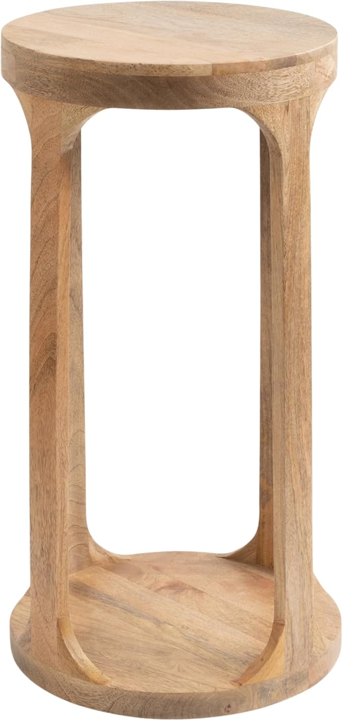 Kate and Laurel Dahl Wooden Round Drink Table; 12 x 23; Natural Brown; Transitional Boho Circle Wood Accent Pedestal Table for Living Room Plant Stand or Small Bedroom Nightstand