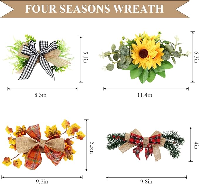 Interchangeable Welcome Sign for Front Door with 4 Seasonal Wreaths and 14 Changeable Icons, Farmhouse Front Door Signs, Door Decoration Porch Decor, Seasonal Wooden Home Sign home décor (6wood)