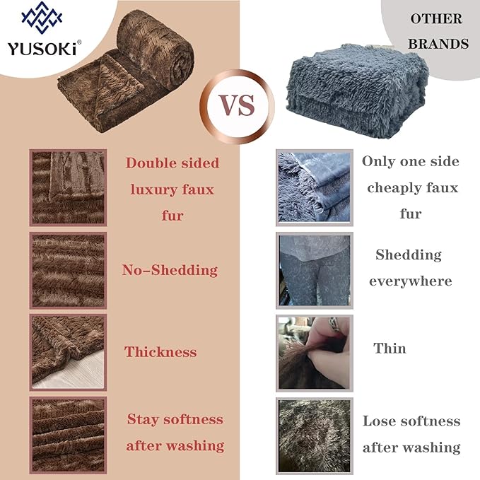YUSOKI Luxury Faux Fur Twin XL Blanket for Twin XL Bed 2 Layers,5.2lb,All Ages,Home Decoration Without Pillows(Brown,63"x90")