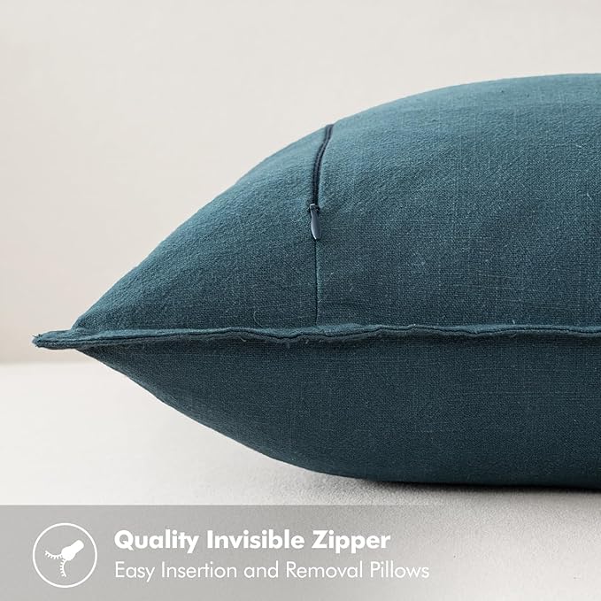 MIULEE Decorative Linen Euro Sham Pillow Covers 24x24 Blue Boho Farmhouse Neutral Couch Throw Pillows for Bed Pack of 2 Accent Coastal Modern Pillowcase Summer Sofa Livingroom Home Decor