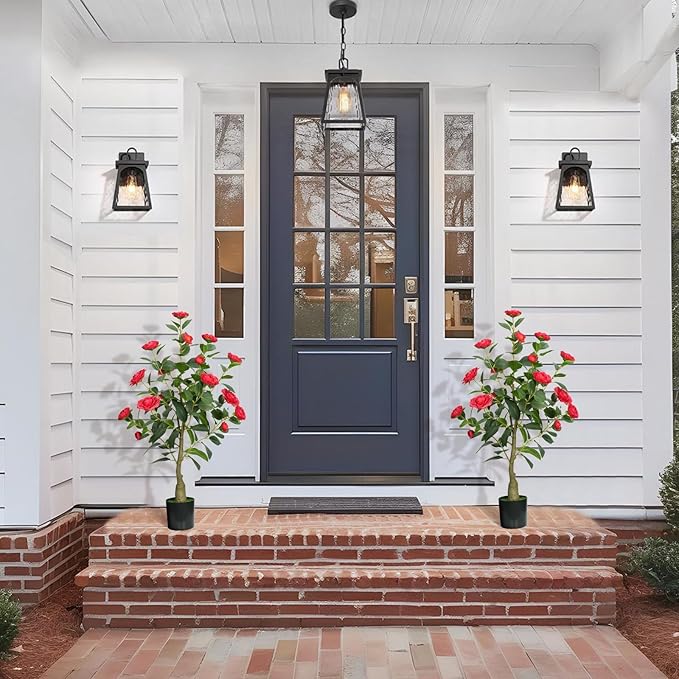 3ft Artificial Camellia Tree with White Silk Flowers - Realistic Faux Flowering Plant for Indoor/Outdoor Decor, Home Staging & Wedding Centerpieces, Set of 2-Red