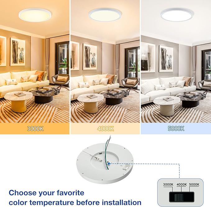 15.8 Inch Dimmable LED Ceiling Light Flush Mount, 3000K-4000K-5000K Selectable - 24W Super Bright 2400LM - Slim Large Round White Trim, 2 Pack