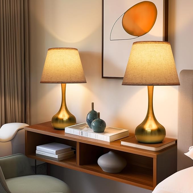 ONEWISH Touch Table Lamp Set of 2, Farmhouse 3-Way Dimmable Bedside Lamps for Nightstand with Fabric Shade, Desk Lamp for Reading, Bedroom, Livingroom, Office