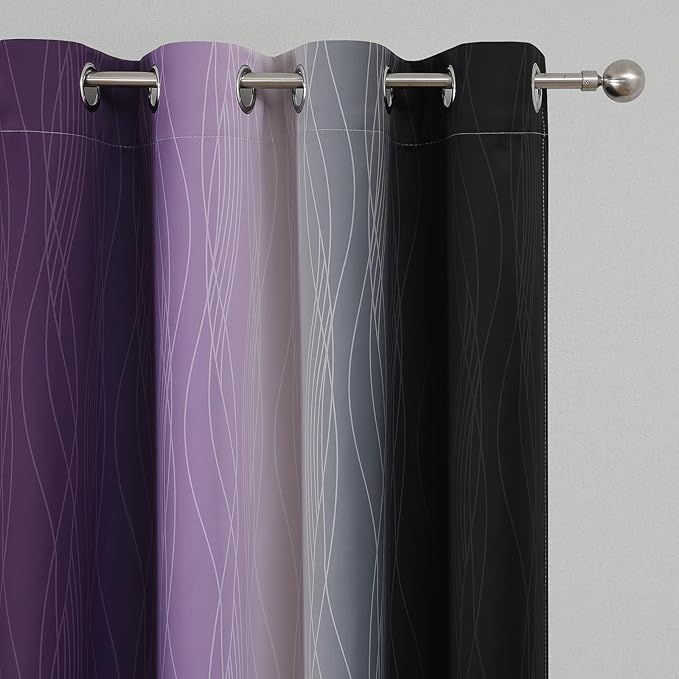 Estelar Textiler Black and Purple Ombre Blackout Curtains 54 Inch Length 2 Panels, Full Room Darkening Gradient Drapes for Kitchen, Thermal Insulated Grommet Short Curtains for Bedroom,52Wx54L