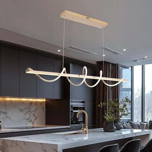 Modern Pendant Light - Gold Led Chandelier for Dining Room with Creative Snake-Shaped Twist - Electroplated Gold Led Kitchen Island Lighting Over Table