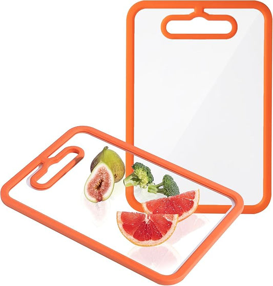 Glass Cutting Board for Kitchen, 2Pcs Tempered Glass Chopping Board with Non-Slip Edges, Dishwasher Safe Clear Cutting Board Set for Countertop, Heat & Shatter Resistant, 15"×11" (Orange)