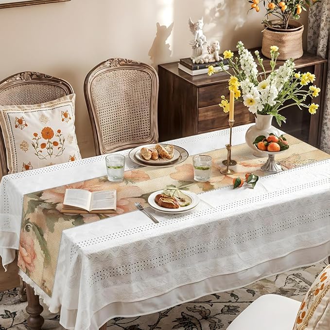 ANNA QUEEN Flowers Table Runner 13 x 72 Inch for Dining Table, Table Runner for Seasonal Autumn Kitchen Dining Table Decoration for Home Party Decor Thanksgiving Harvest