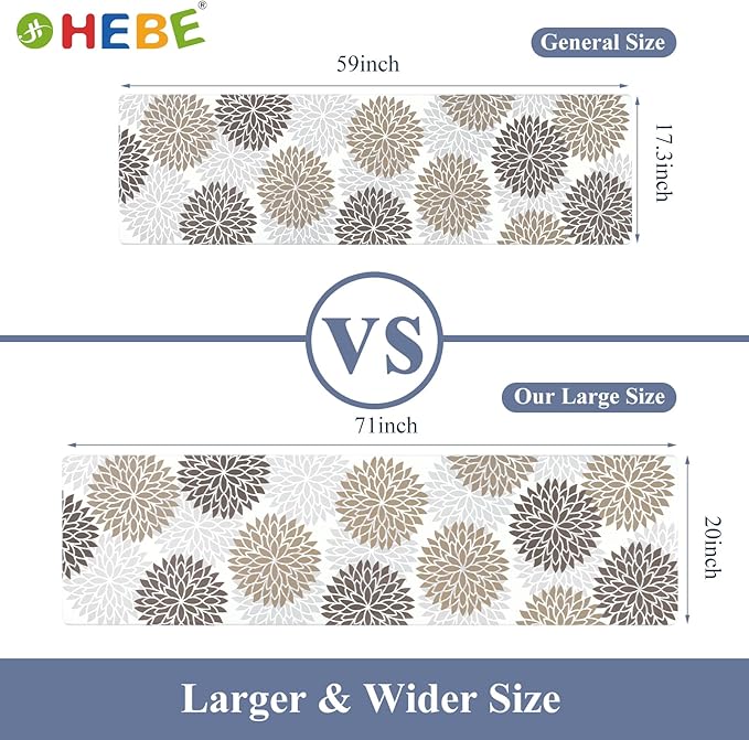 HEBE Cushioned Kitchen Mat Anti Fatigue Floor Mat Runner 20"x71" Non Slip Kitchen Mats for Floor Waterproof Kitchen Rugs and Mats Ergonomic Comfort Mat for Office,Sink,Laundry,Desk