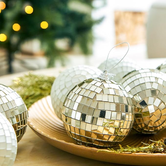 12 PCS Disco Balls Decor, Silver Disco Ball Party Decorations, Hanging Christmas Decoration Matte and Mirror Balls, 3.15in Glass Hanging Disco Ball for Home Holiday KTV Wedding Stage Xmas Tree