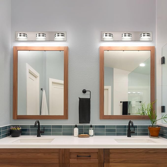 3-Light Bathroom Vanity Light, Brushed Nickel Bathroom Light Fixtures Over Mirror, LED Vanity Lights with 360°Rotating Lamp Head(24in)
