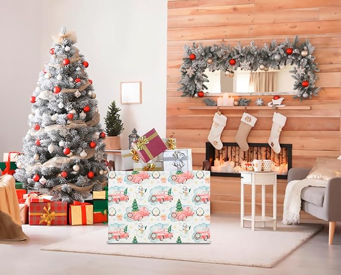 CLOCOR Rectangular Storage Basket Empty,Gift Basket,Waterproof Storage Bin with Handles,Room Decor(Christmas Gift Car)