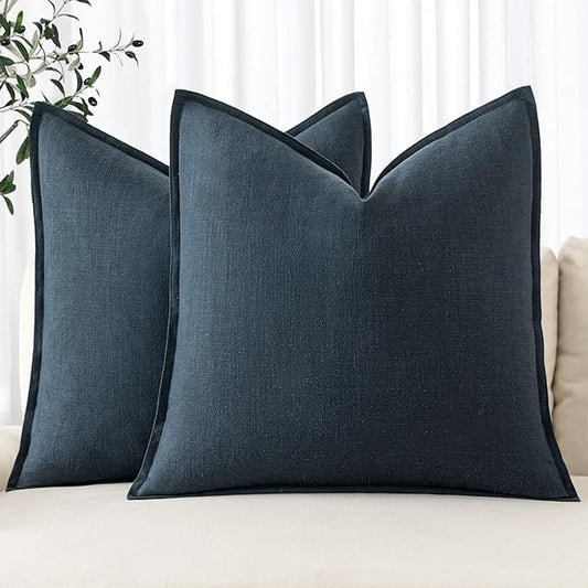 MIULEE Decorative Linen Euro Sham Pillow Covers 26x26 Navy Blue Boho Farmhouse Neutral Couch Throw Pillows for Bed Pack of 2 Accent Coastal Modern Pillowcase Summer Sofa Livingroom Home Decor