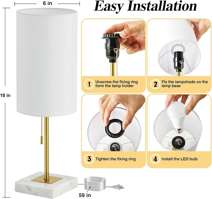 Luvkczc Minimalist Marble Table Lamp Set of 2 for Mens Room - Bedside Nightstand Lamps&Small Desk Lamp for Boys Study Room, Office Table Decor