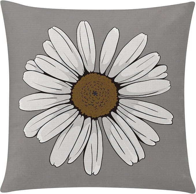 COMMINY Brown Grey Pillow Covers 20x20 Set of 6 Decorative Daisy Flower Throw Pillow Cover for Couch Modern Coffee Pillow Case for Patio Living Room Cushion Bed Farmhouse Home Decor