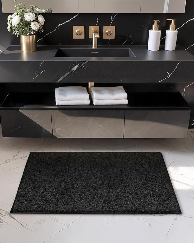 Color&Geometry Small Bath Mats for Bathroom Non Slip, 16"x24" Black Bathroom Rugs, Absorbent, Soft, Washable, Microfiber Bath Rug Shower Mat
