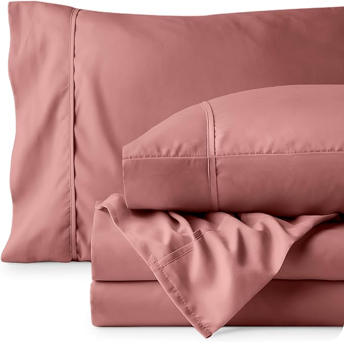 Bare Home Full XL Sheet Set - Luxury 1800 Ultra-Soft Microfiber Full Extra Long Bed Sheets - Double Brushed - Deep Pockets - Easy Fit - 4 Piece Set - Bedding Sheets & Pillowcases (Full XL, Dusty Rose)