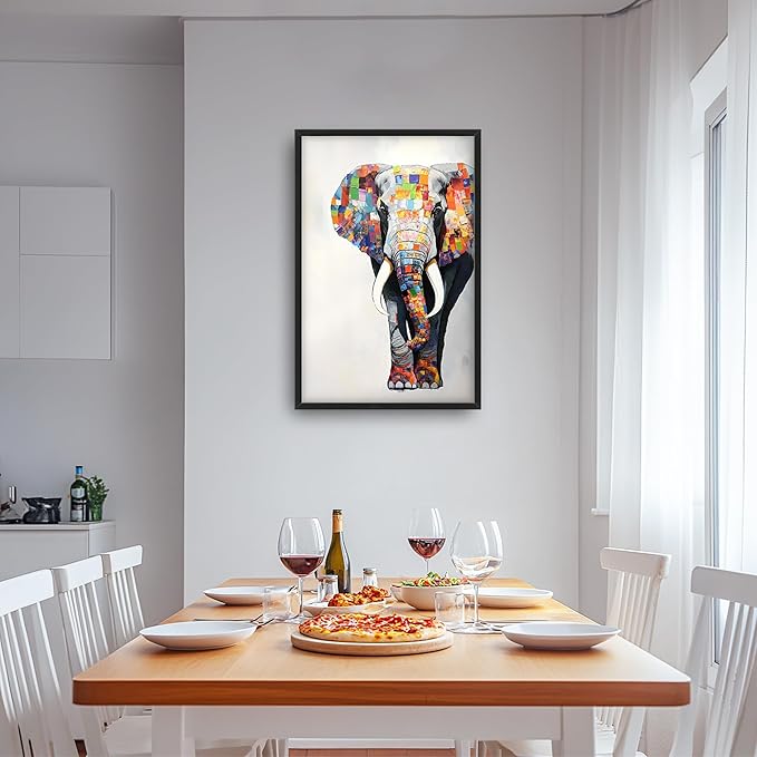 Lovira Graffiti Colorful Elephant Large Wall Art Animal Canvas Wall Decor Pictures Prints Painting Framed Modern Vertical Artwork for Living Room Bedroom Bathroom Men 24"x36"