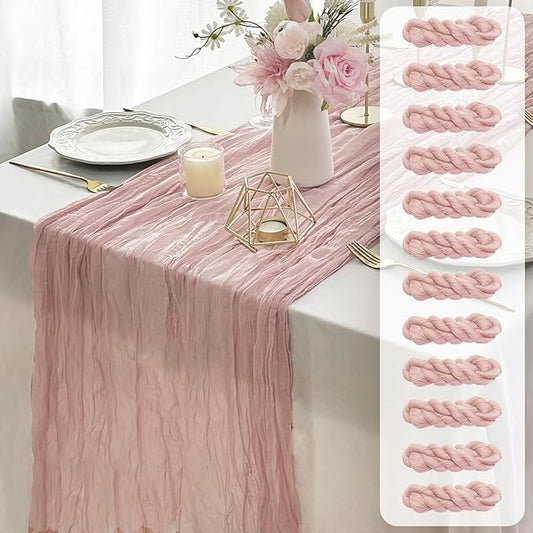 FEXIA 12 Pack Table Runner Dusty Pink Cheesecloth 35x120 Inches Boho Gauze Table Runner Burnt for Wedding Decor Reception Bridal Shower Centerpiece Engagement
