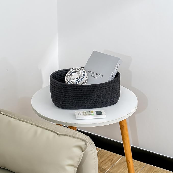 CubesLand Cute Black Basket Bins,Small Woven Storage Baskets for Shelf,Baby Nursery Basket Bin,Cube Organizer Basket Bin,Soft Toys Storage Basket,Home Decor Organization Bins 12 x 8 x 5 inches